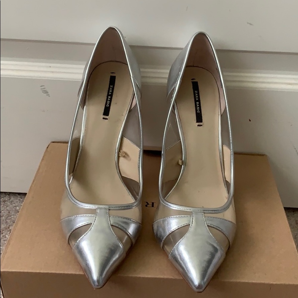 Zara metallic silver pointed toe pump
